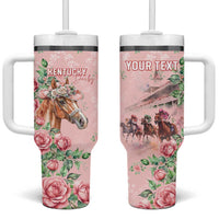 Personalized Kentucky Horse Racing Tumbler With Handle Rose Diamond Pattern Pink