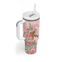 Personalized Kentucky Horse Racing Tumbler With Handle Rose Diamond Pattern Pink
