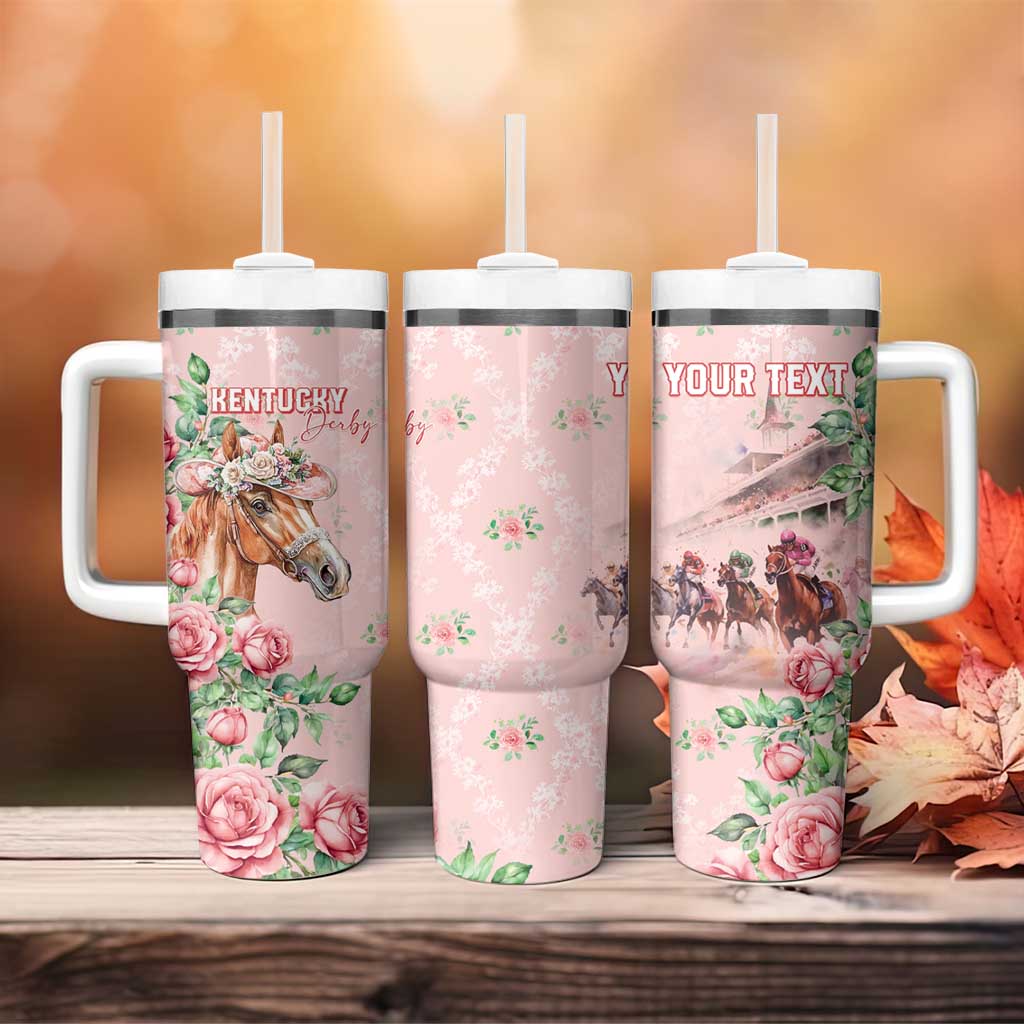 Personalized Kentucky Horse Racing Tumbler With Handle Rose Diamond Pattern Pink