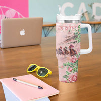 Personalized Kentucky Horse Racing Tumbler With Handle Rose Diamond Pattern Pink