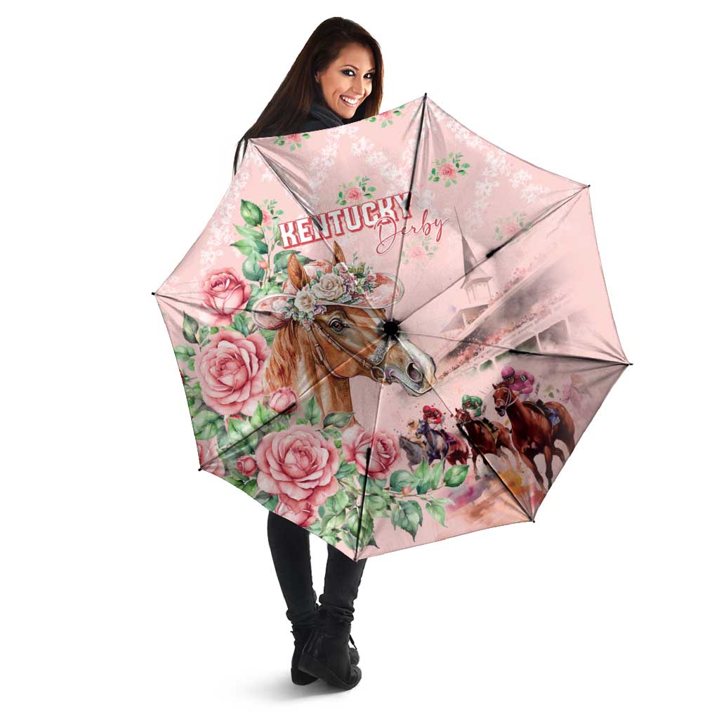 Kentucky Horse Racing Umbrella Rose Diamond Pattern Pink