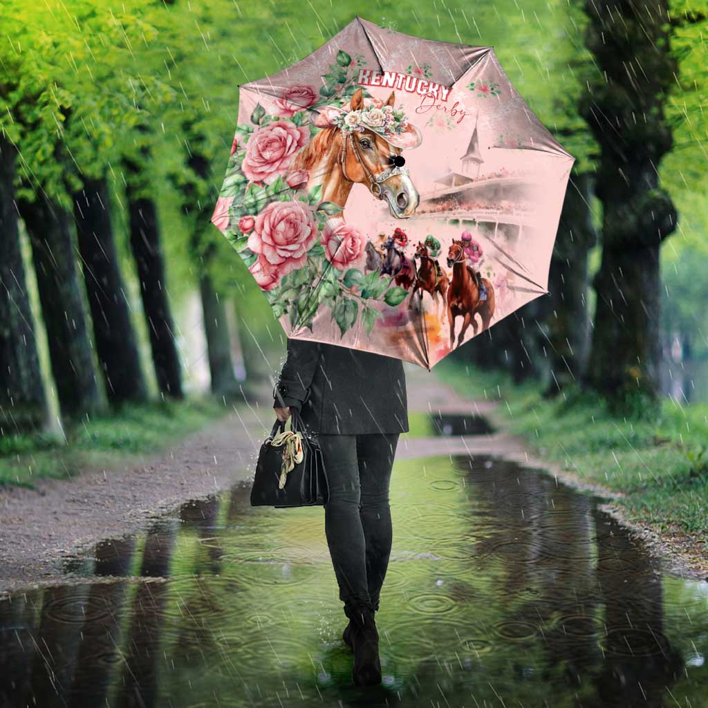 Kentucky Horse Racing Umbrella Rose Diamond Pattern Pink