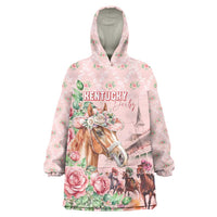 Personalized Kentucky Horse Racing Wearable Blanket Hoodie Rose Diamond Pattern Pink
