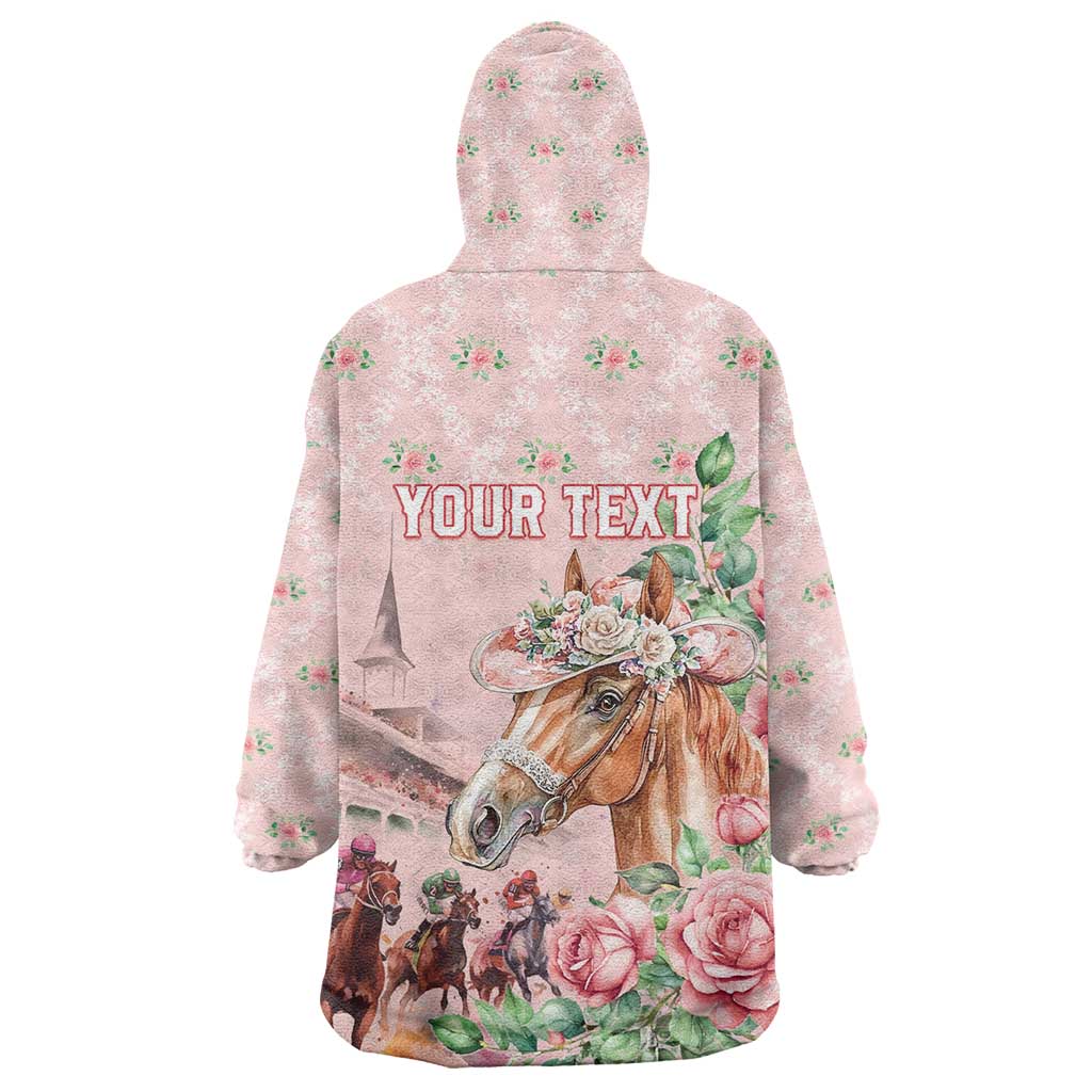 Personalized Kentucky Horse Racing Wearable Blanket Hoodie Rose Diamond Pattern Pink