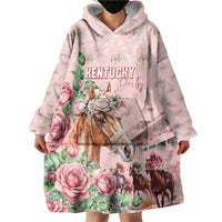 Personalized Kentucky Horse Racing Wearable Blanket Hoodie Rose Diamond Pattern Pink