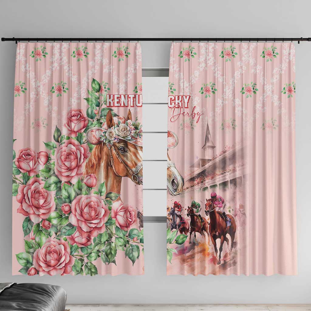 Kentucky Horse Racing Window Curtain Rose Diamond Pattern Pink