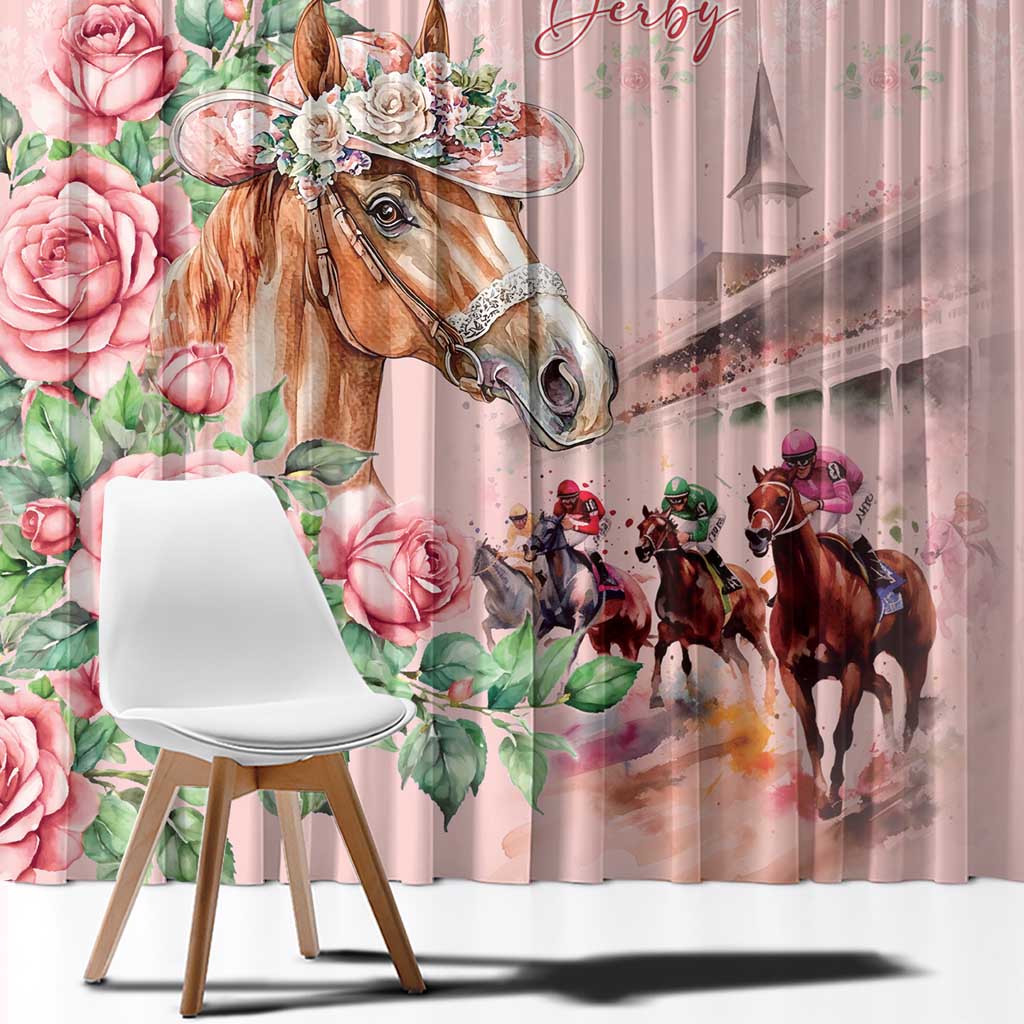 Kentucky Horse Racing Window Curtain Rose Diamond Pattern Pink