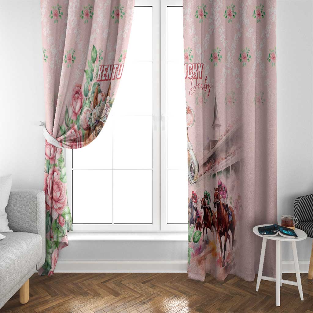 Kentucky Horse Racing Window Curtain Rose Diamond Pattern Pink