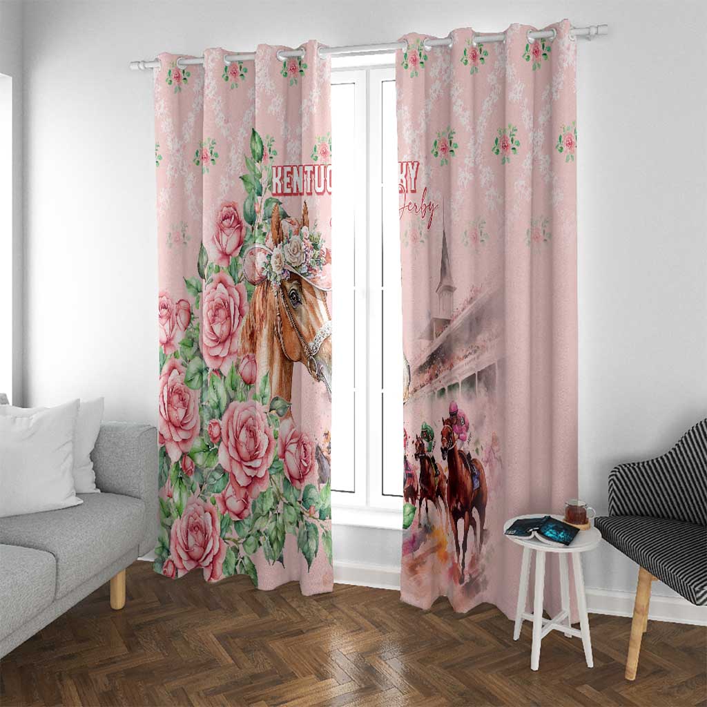 Kentucky Horse Racing Window Curtain Rose Diamond Pattern Pink