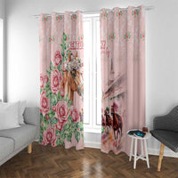 Kentucky Horse Racing Window Curtain Rose Diamond Pattern Pink