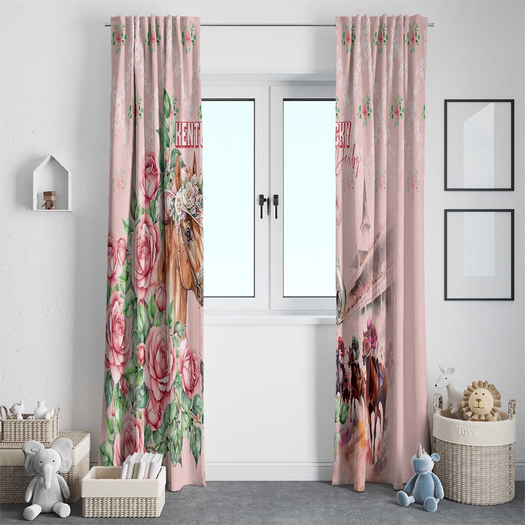 Kentucky Horse Racing Window Curtain Rose Diamond Pattern Pink