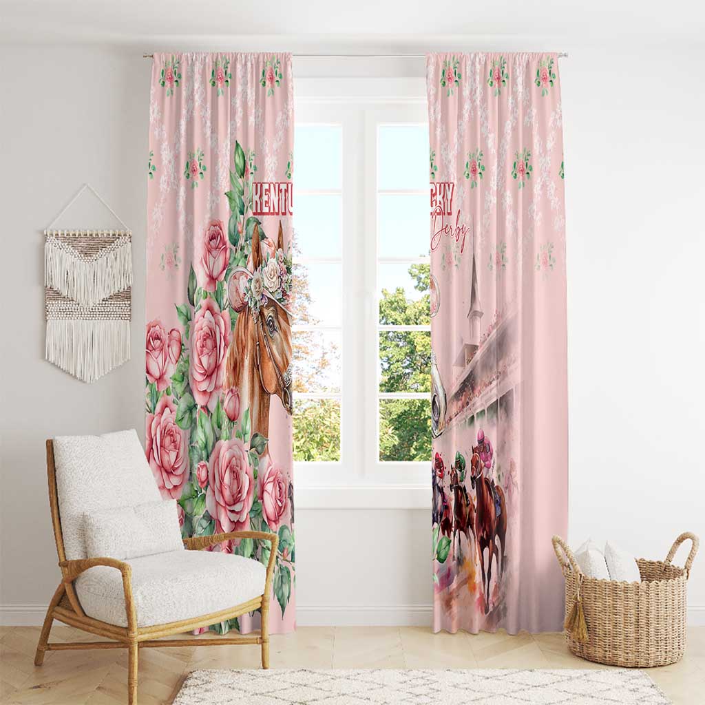 Kentucky Horse Racing Window Curtain Rose Diamond Pattern Pink