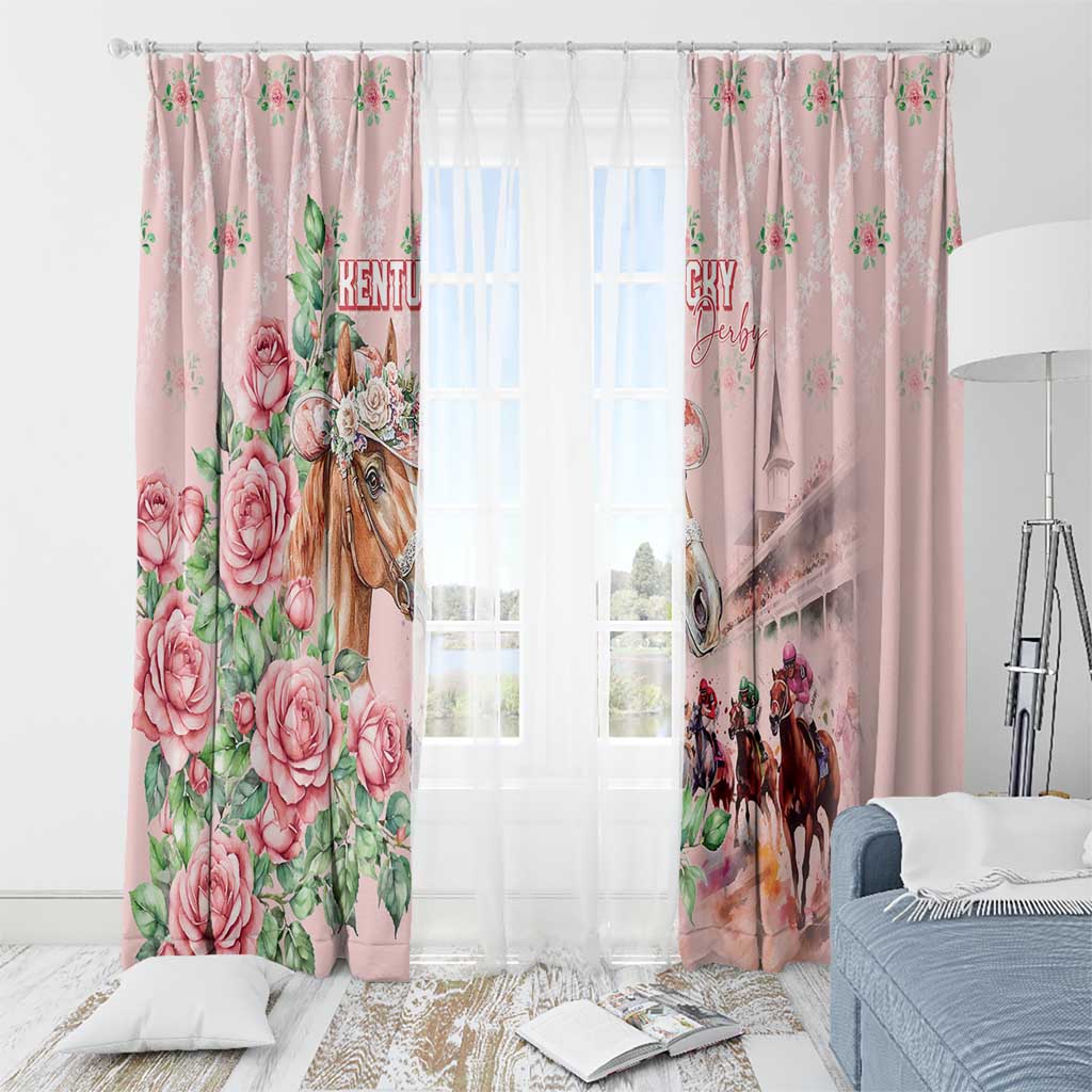 Kentucky Horse Racing Window Curtain Rose Diamond Pattern Pink