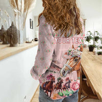 Personalized Kentucky Horse Racing Women Casual Shirt Rose Diamond Pattern Pink