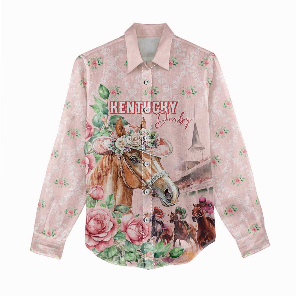 Personalized Kentucky Horse Racing Women Casual Shirt Rose Diamond Pattern Pink