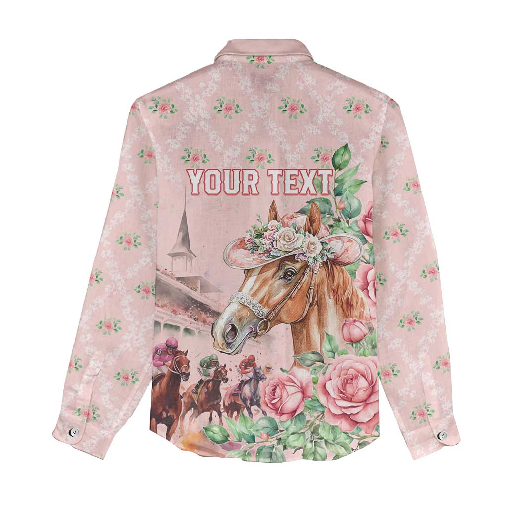 Personalized Kentucky Horse Racing Women Casual Shirt Rose Diamond Pattern Pink