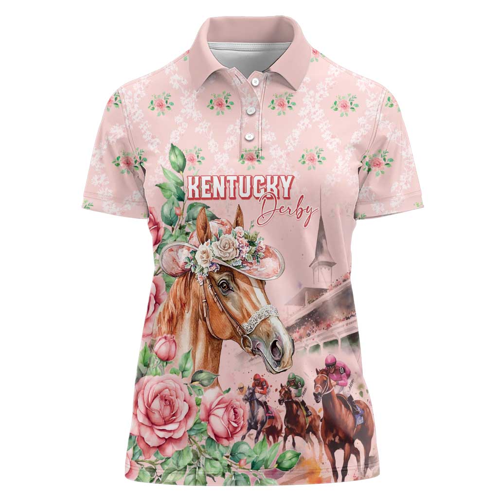 Personalized Kentucky Horse Racing Women Polo Shirt Rose Diamond Pattern Pink