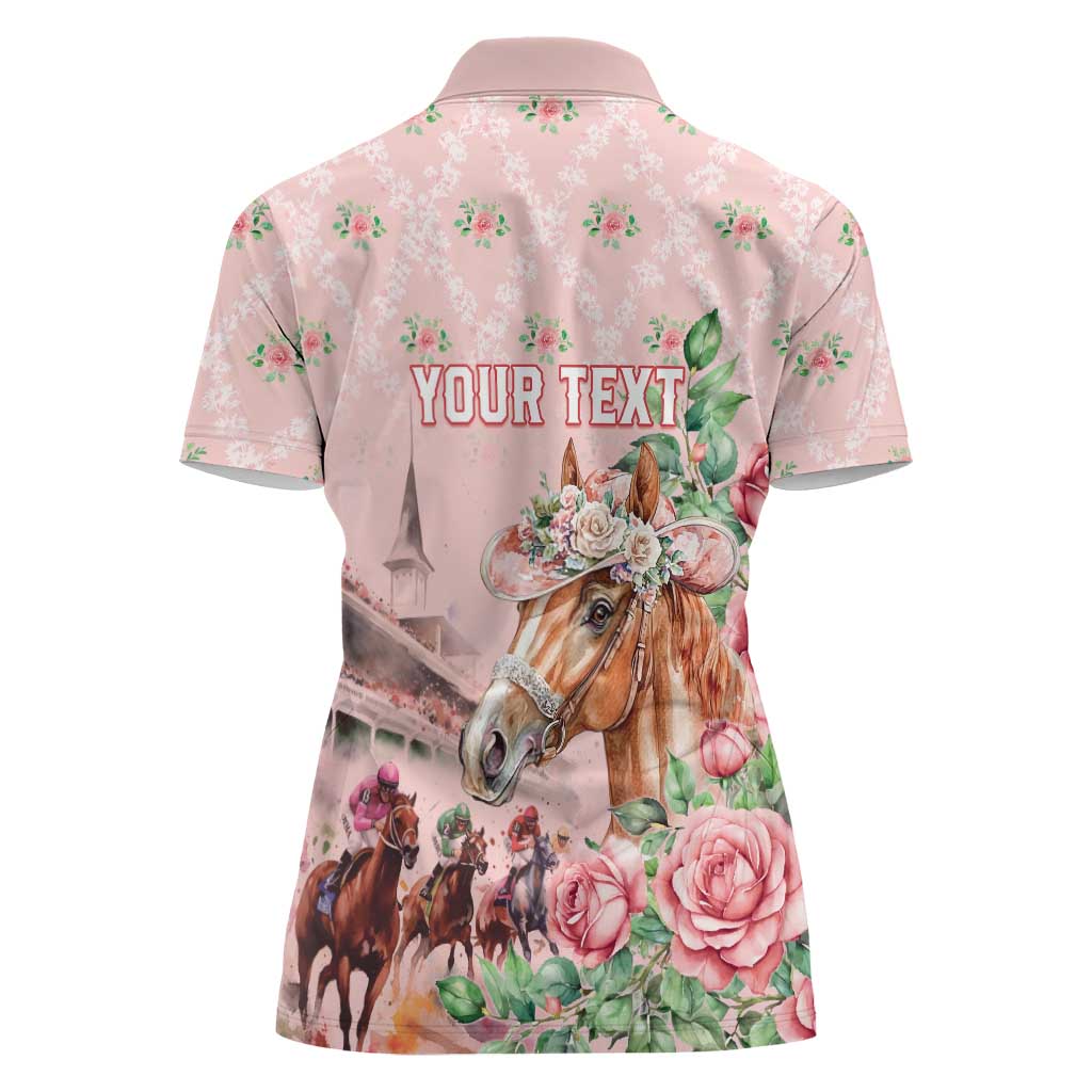 Personalized Kentucky Horse Racing Women Polo Shirt Rose Diamond Pattern Pink