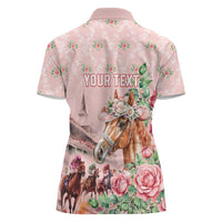 Personalized Kentucky Horse Racing Women Polo Shirt Rose Diamond Pattern Pink