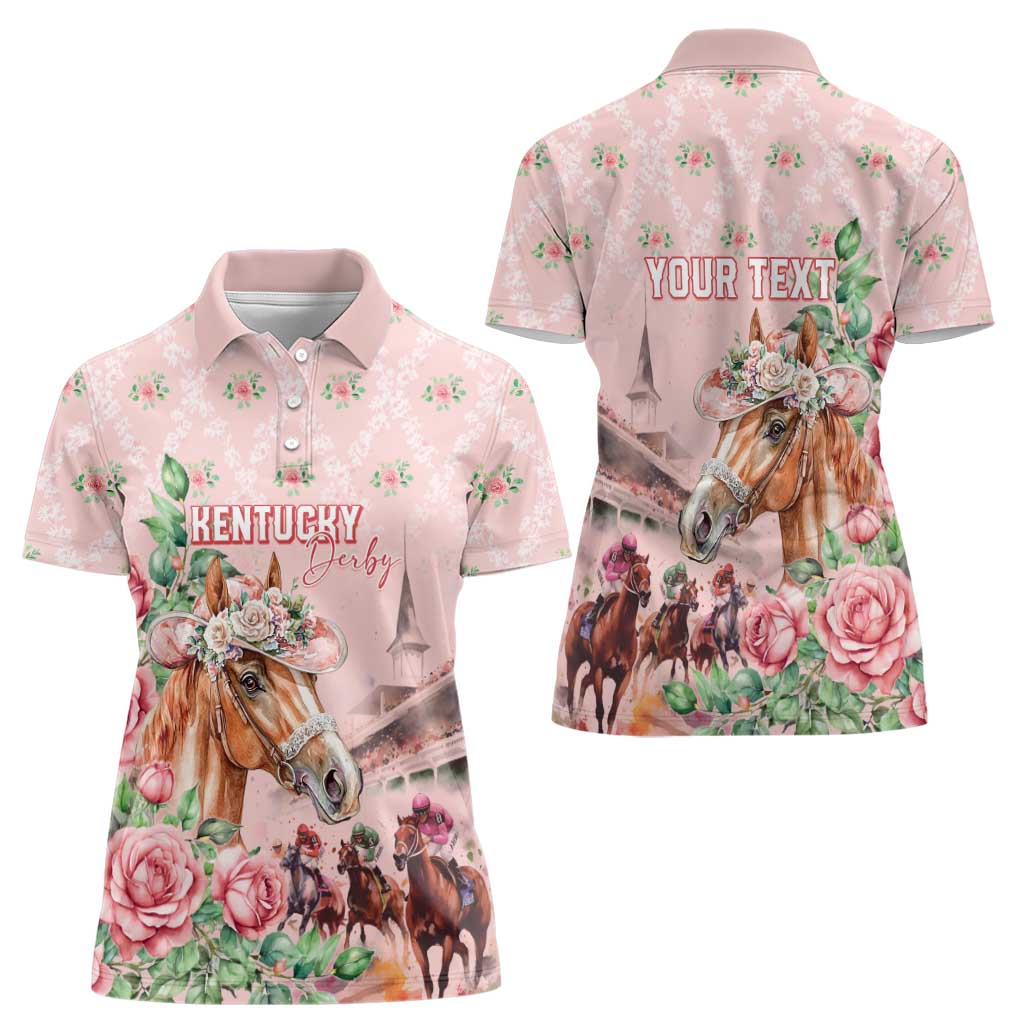 Personalized Kentucky Horse Racing Women Polo Shirt Rose Diamond Pattern Pink