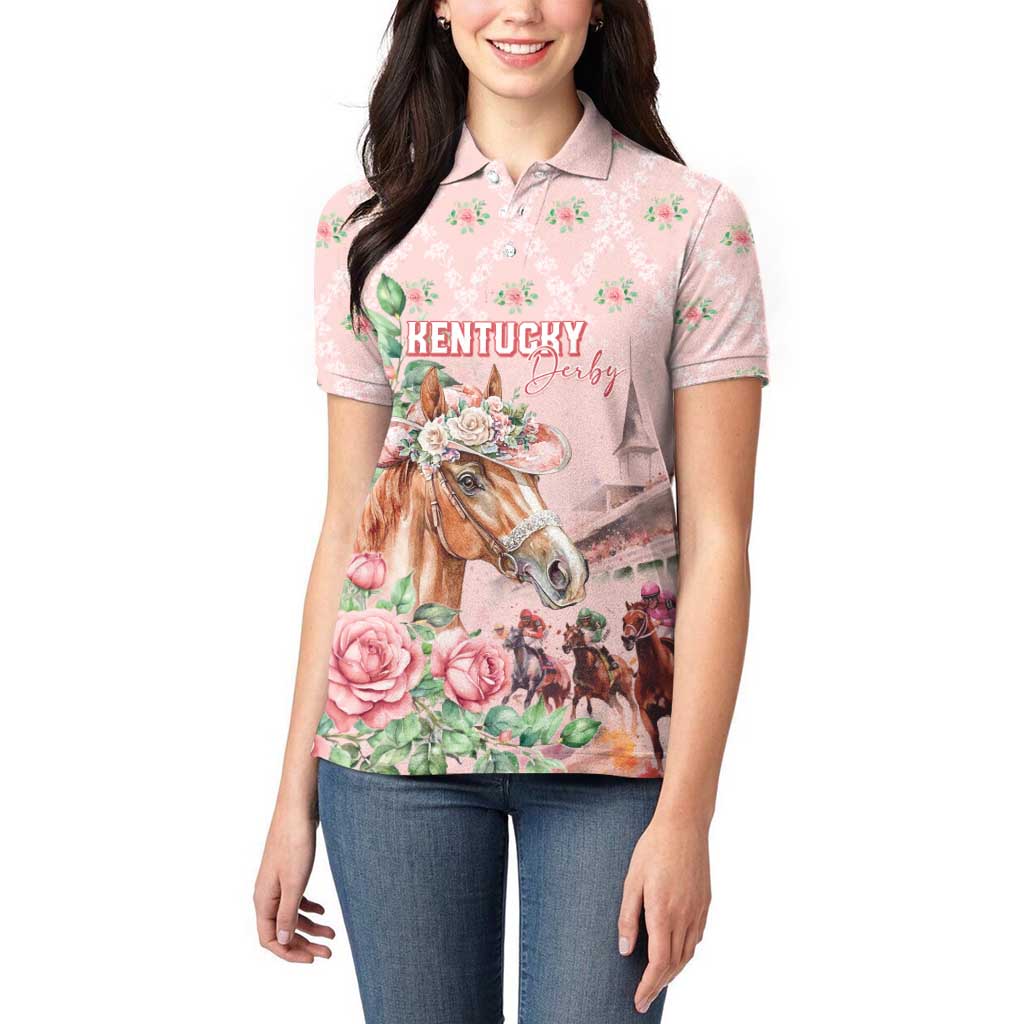 Personalized Kentucky Horse Racing Women Polo Shirt Rose Diamond Pattern Pink