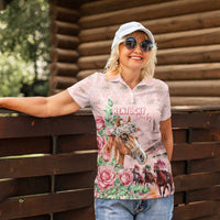 Personalized Kentucky Horse Racing Women Polo Shirt Rose Diamond Pattern Pink