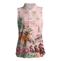 Personalized Kentucky Horse Racing Women Sleeveless Polo Shirt Rose Diamond Pattern Pink