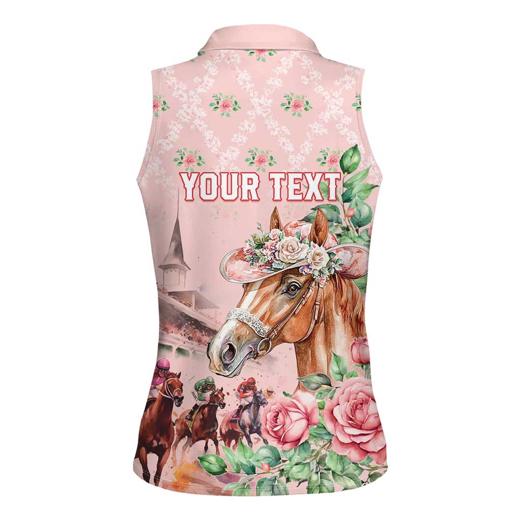 Personalized Kentucky Horse Racing Women Sleeveless Polo Shirt Rose Diamond Pattern Pink