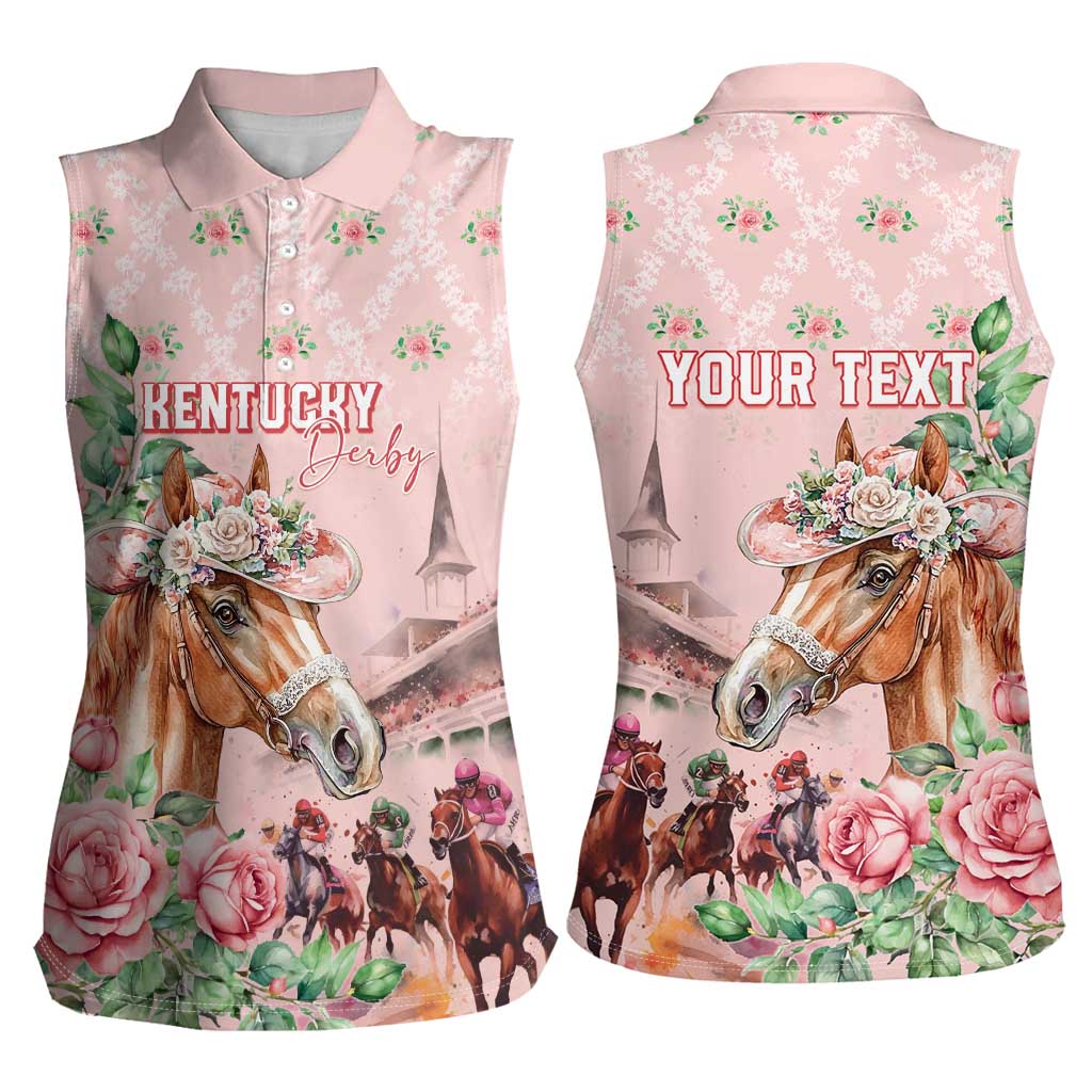 Personalized Kentucky Horse Racing Women Sleeveless Polo Shirt Rose Diamond Pattern Pink
