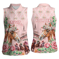 Personalized Kentucky Horse Racing Women Sleeveless Polo Shirt Rose Diamond Pattern Pink