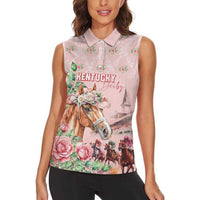 Personalized Kentucky Horse Racing Women Sleeveless Polo Shirt Rose Diamond Pattern Pink