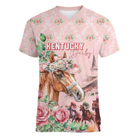 Personalized Kentucky Horse Racing Women V-Neck T-Shirt Rose Diamond Pattern Pink