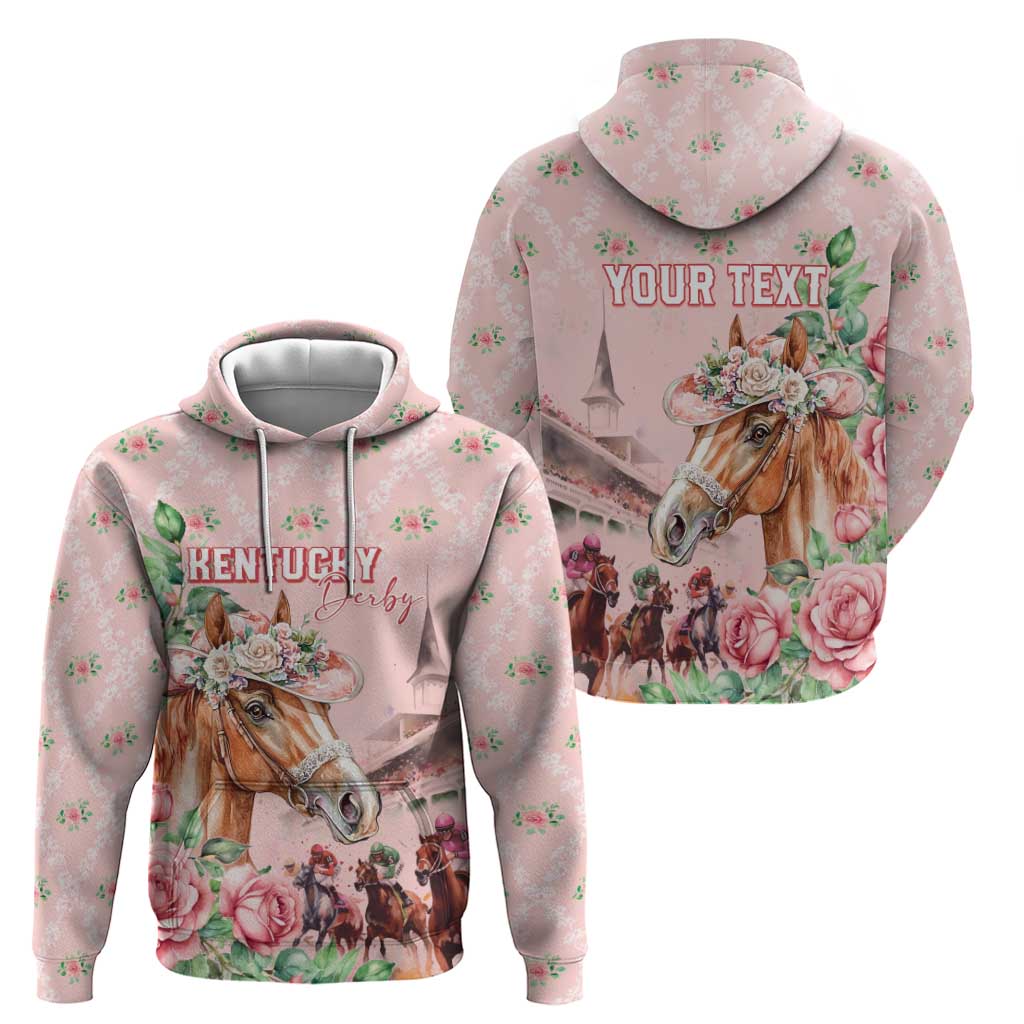 Personalized Kentucky Horse Racing Zip Hoodie Rose Diamond Pattern Pink