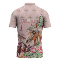 Personalized Kentucky Horse Racing Zipper Polo Shirt Rose Diamond Pattern Pink
