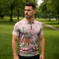 Personalized Kentucky Horse Racing Zipper Polo Shirt Rose Diamond Pattern Pink