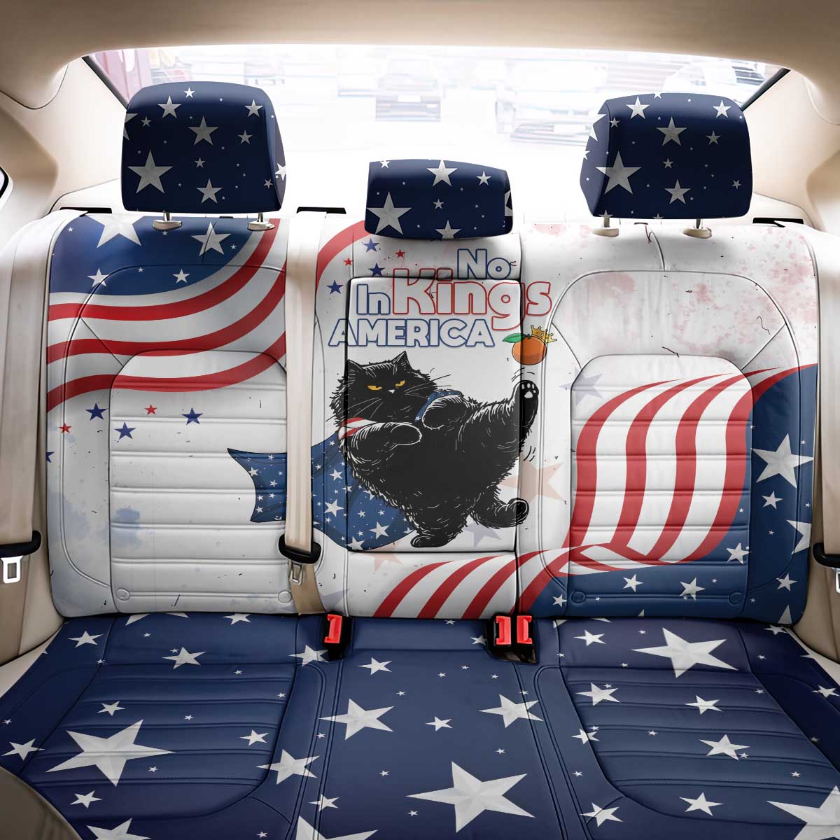 Funny Cat No Kings Back Car Seat Cover Rejecting Kings Since 1776 - Wonder Print Shop