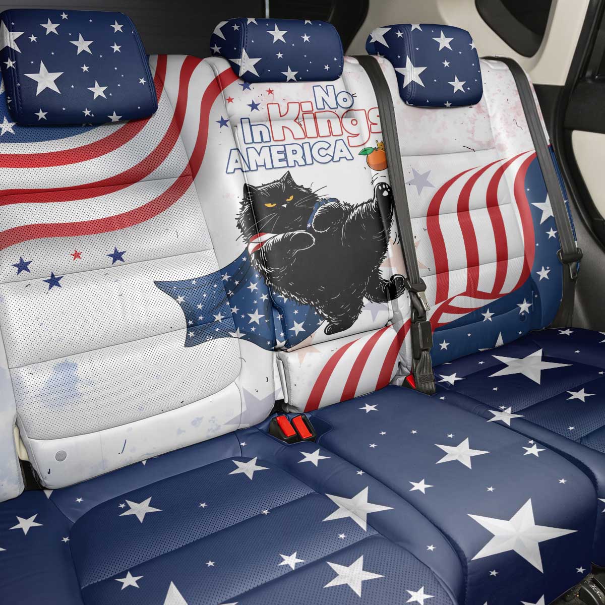 Funny Cat No Kings Back Car Seat Cover Rejecting Kings Since 1776 - Wonder Print Shop
