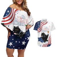 Funny Cat No Kings Couples Matching Off Shoulder Short Dress and Hawaiian Shirt Rejecting Kings Since 1776 - Wonder Print Shop