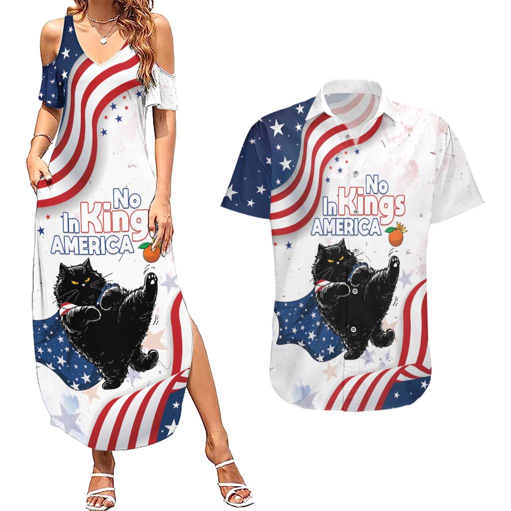 Funny Cat No Kings Couples Matching Summer Maxi Dress and Hawaiian Shirt Rejecting Kings Since 1776 - Wonder Print Shop