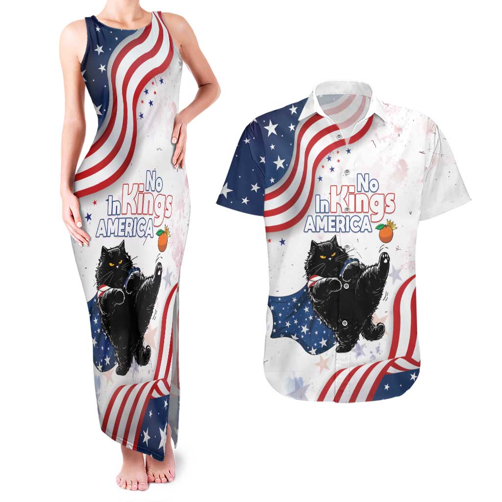 Funny Cat No Kings Couples Matching Tank Maxi Dress and Hawaiian Shirt Rejecting Kings Since 1776 - Wonder Print Shop