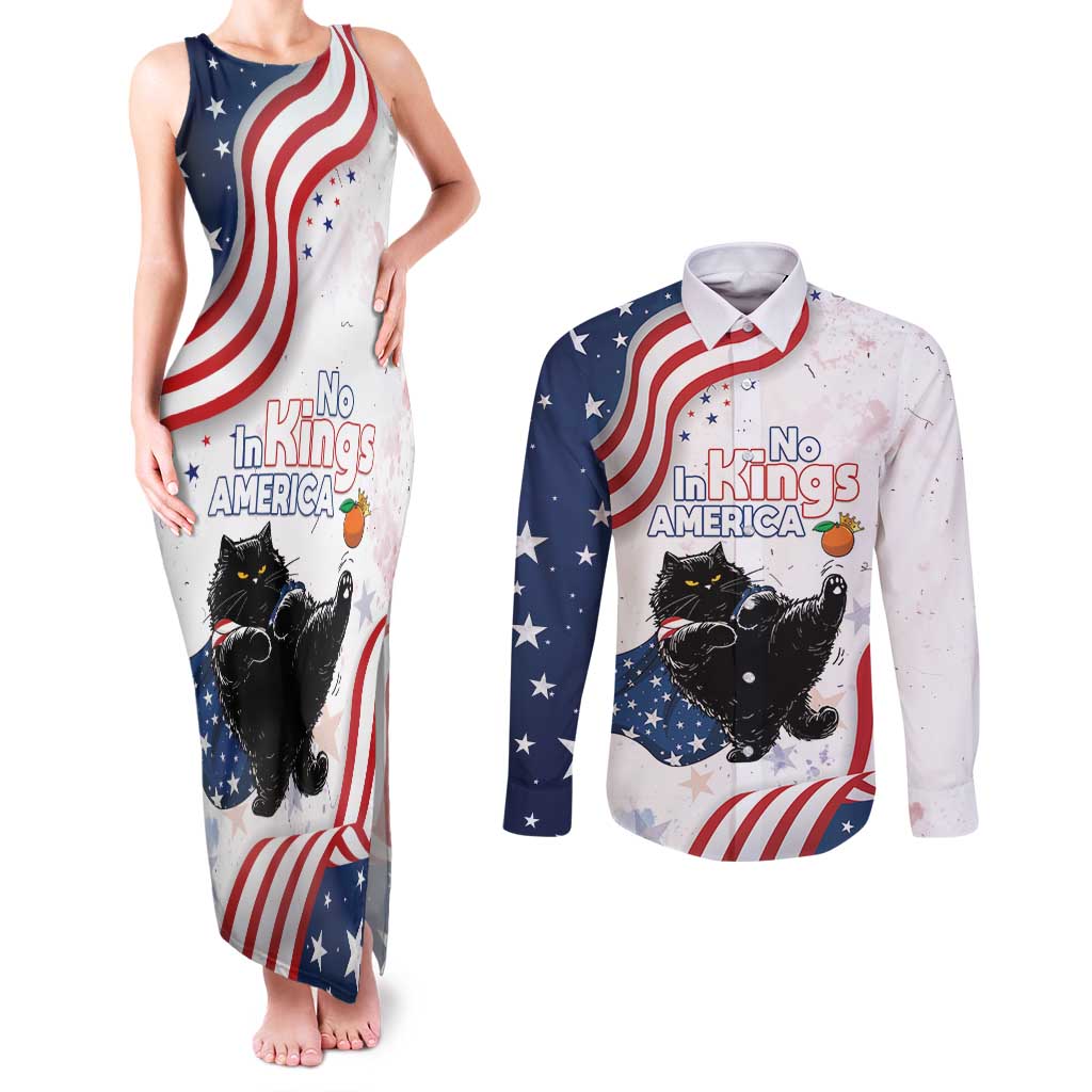 Funny Cat No Kings Couples Matching Tank Maxi Dress and Long Sleeve Button Shirt Rejecting Kings Since 1776 - Wonder Print Shop