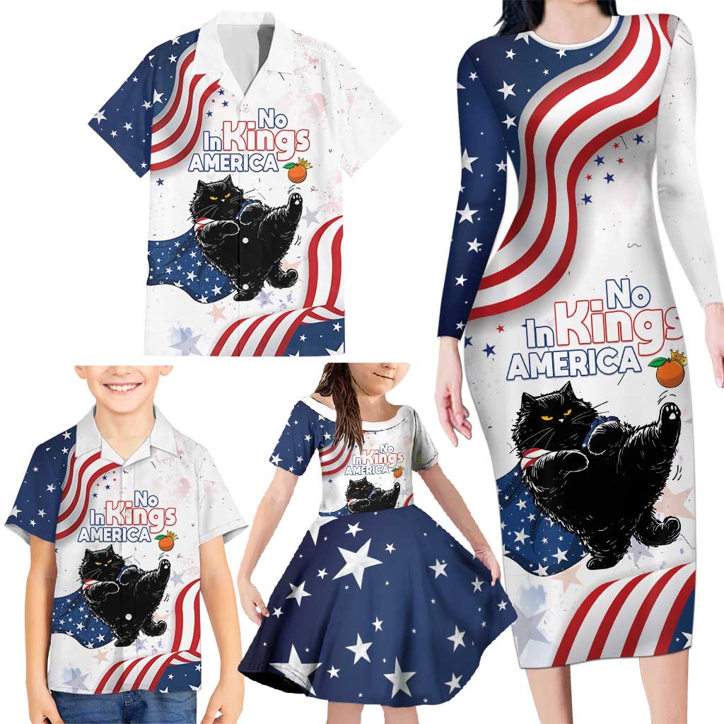 Funny Cat No Kings Family Matching Long Sleeve Bodycon Dress and Hawaiian Shirt Rejecting Kings Since 1776 - Wonder Print Shop