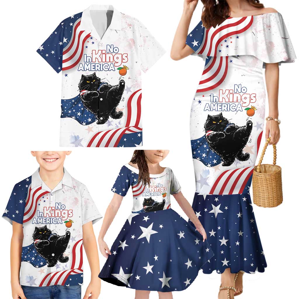 Funny Cat No Kings Family Matching Mermaid Dress and Hawaiian Shirt Rejecting Kings Since 1776 - Wonder Print Shop