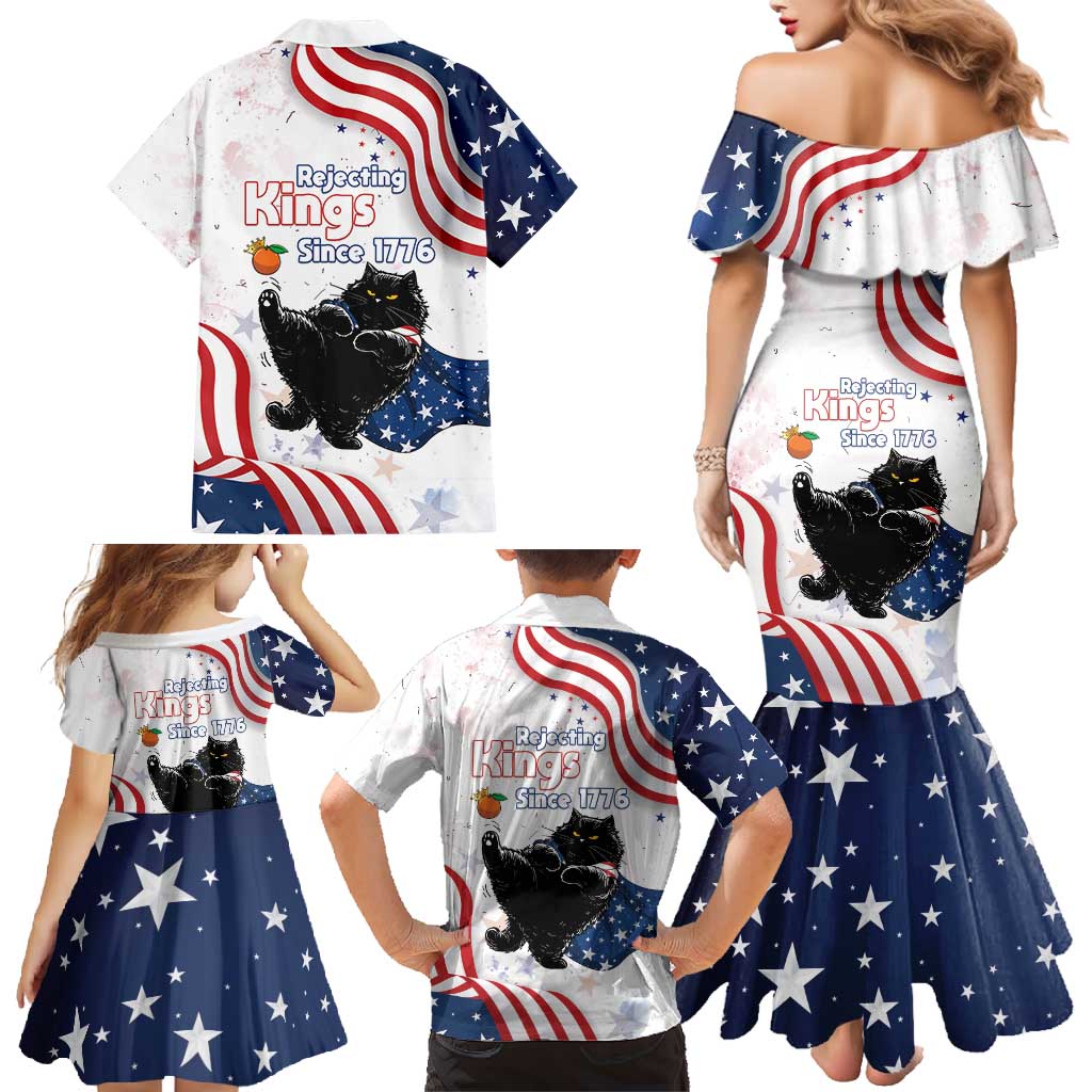 Funny Cat No Kings Family Matching Mermaid Dress and Hawaiian Shirt Rejecting Kings Since 1776 - Wonder Print Shop