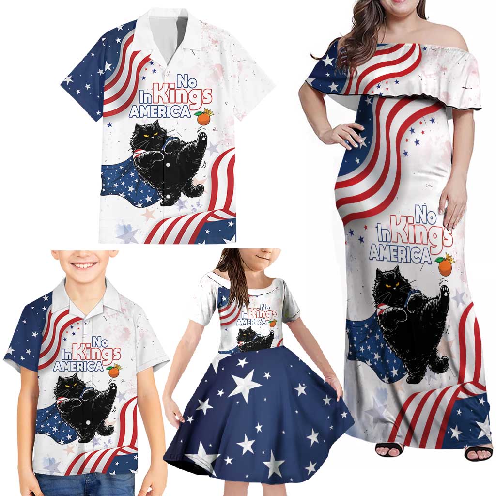 Funny Cat No Kings Family Matching Off Shoulder Maxi Dress and Hawaiian Shirt Rejecting Kings Since 1776 - Wonder Print Shop
