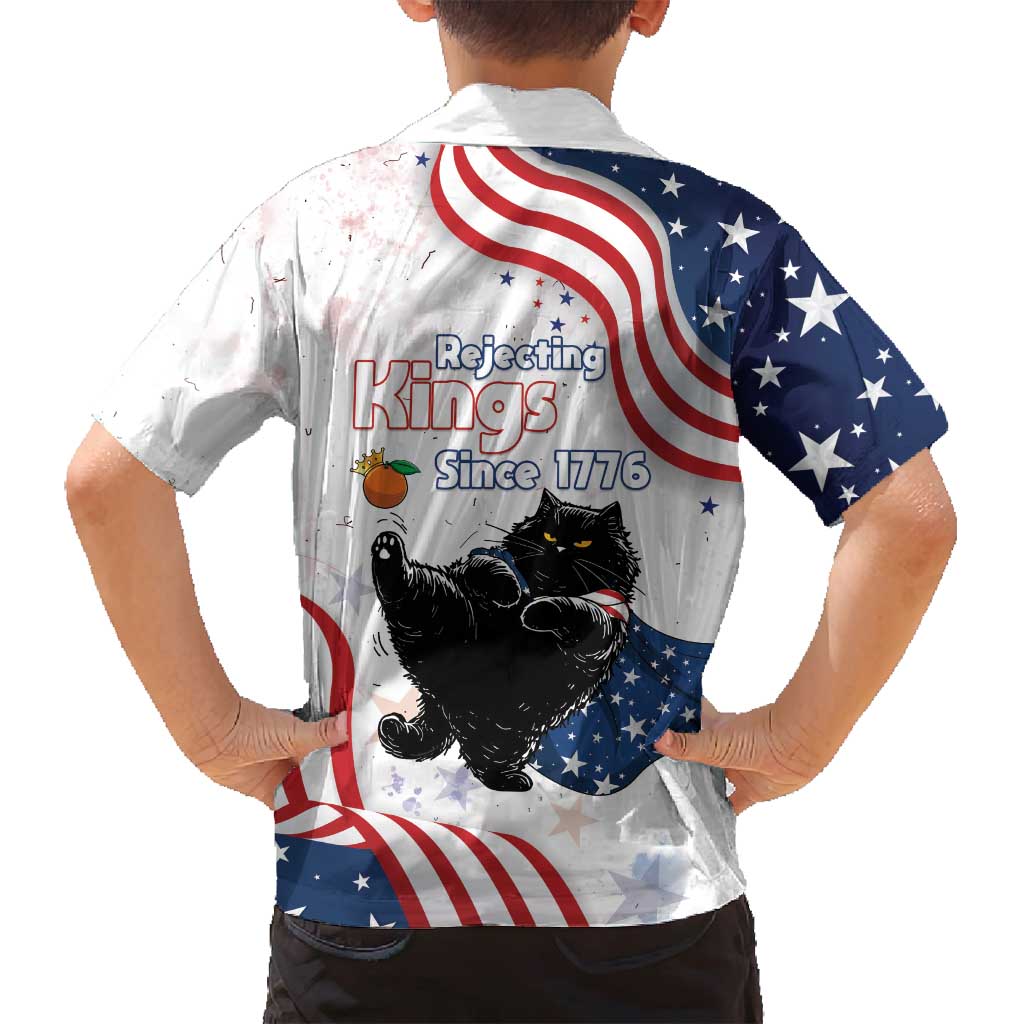Funny Cat No Kings Family Matching Off Shoulder Short Dress and Hawaiian Shirt Rejecting Kings Since 1776 - Wonder Print Shop