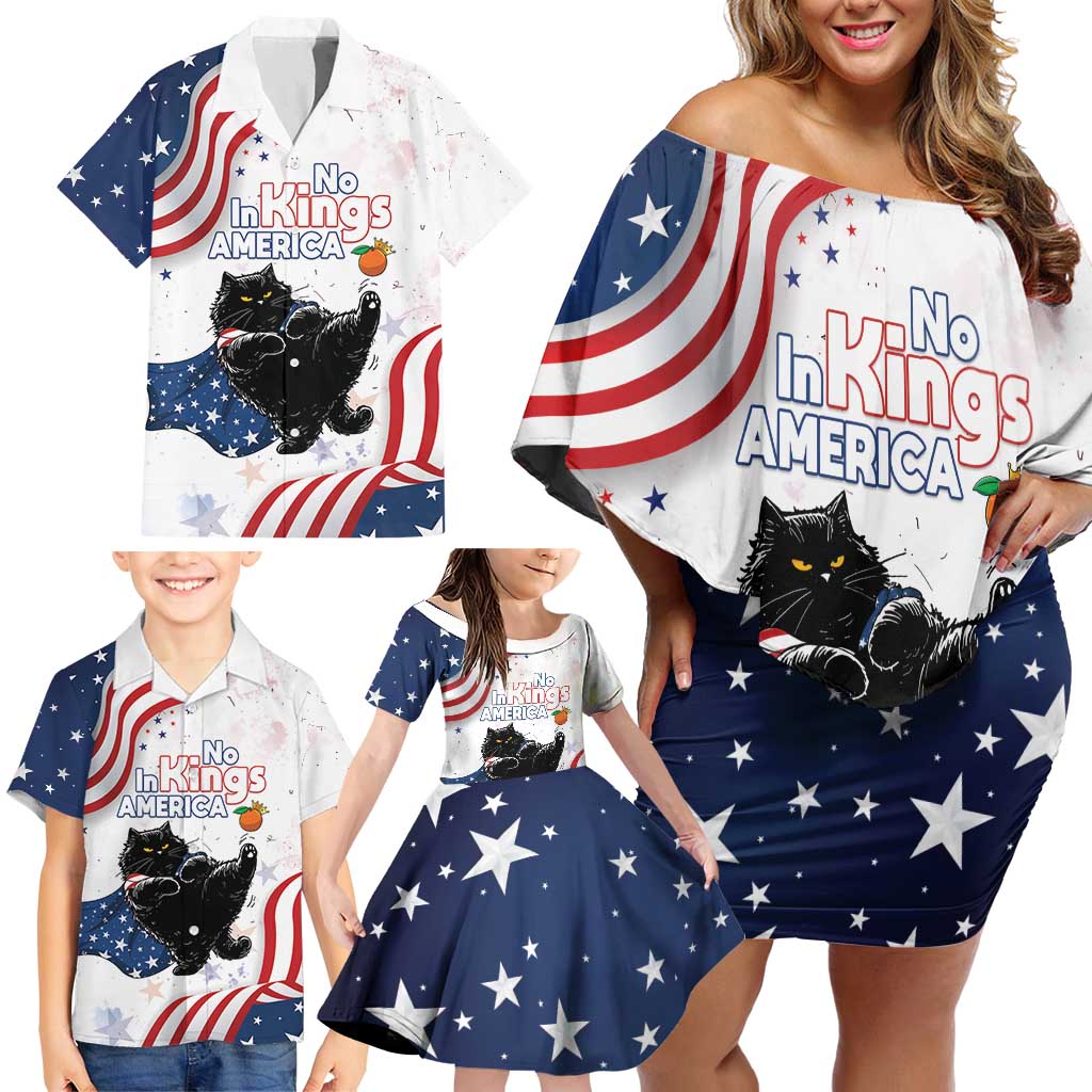 Funny Cat No Kings Family Matching Off Shoulder Short Dress and Hawaiian Shirt Rejecting Kings Since 1776 - Wonder Print Shop