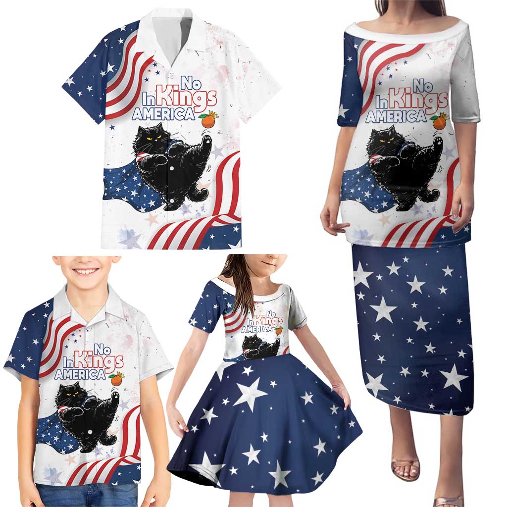 Funny Cat No Kings Family Matching Puletasi and Hawaiian Shirt Rejecting Kings Since 1776 - Wonder Print Shop