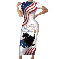 Funny Cat No Kings Family Matching Short Sleeve Bodycon Dress and Hawaiian Shirt Rejecting Kings Since 1776 - Wonder Print Shop