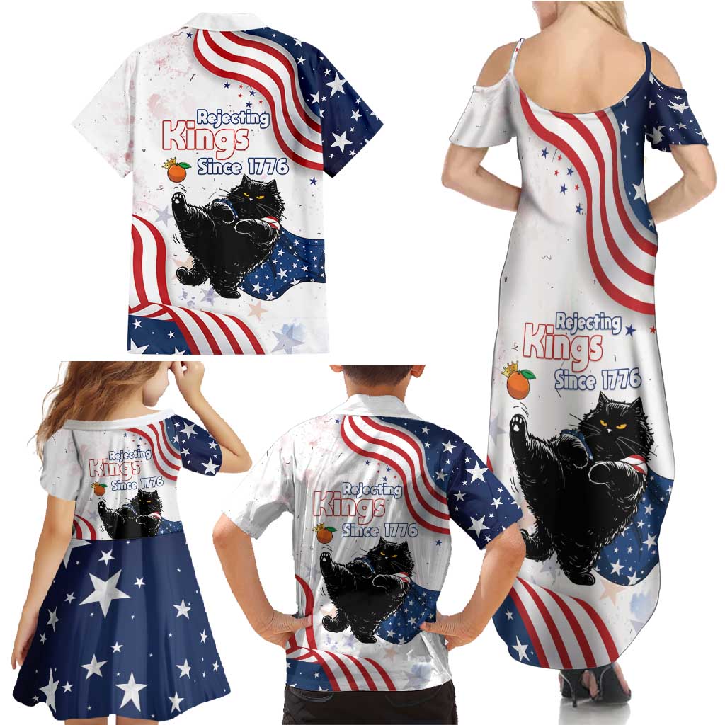 Funny Cat No Kings Family Matching Summer Maxi Dress and Hawaiian Shirt Rejecting Kings Since 1776 - Wonder Print Shop